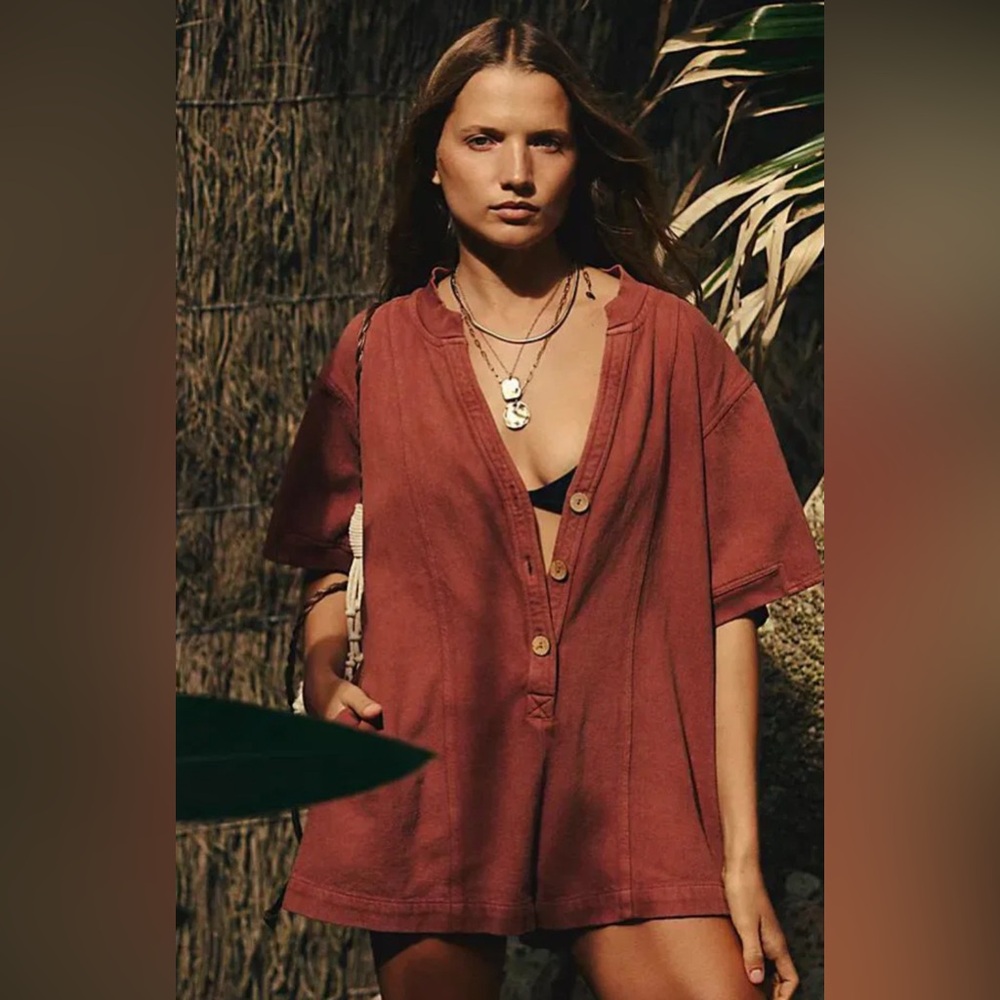 Free People Rust Red Short Sleeve Romper